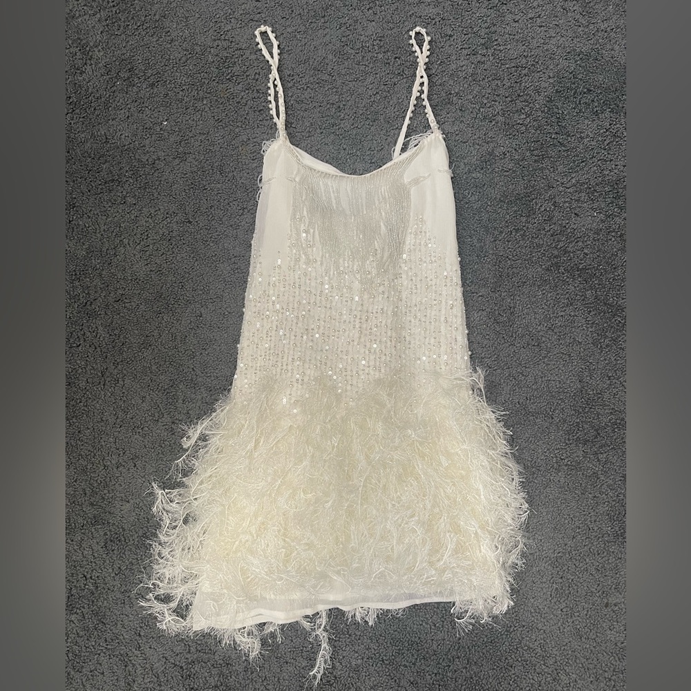 White sequin feather dress